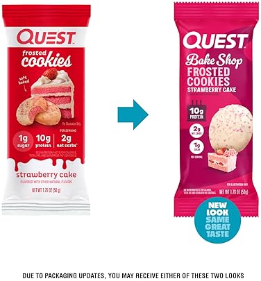 QUEST NUTRITION FROSTED STRAWBERRY CAKE COOKIES TWIN PACK - LOW SUGAR, HIGH PROTEIN, GLUTEN FREE