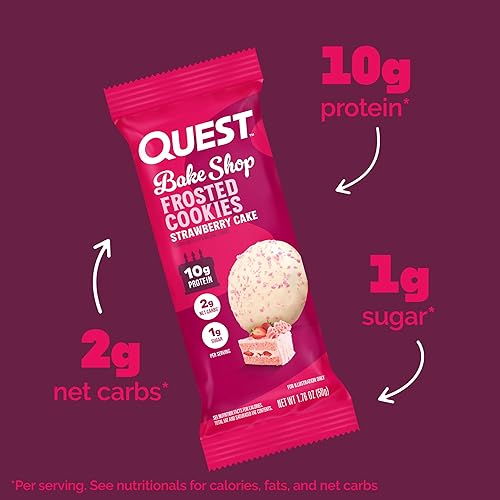 QUEST NUTRITION FROSTED STRAWBERRY CAKE COOKIES TWIN PACK - LOW SUGAR, HIGH PROTEIN, GLUTEN FREE