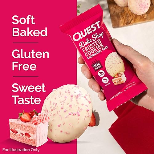 QUEST NUTRITION FROSTED STRAWBERRY CAKE COOKIES TWIN PACK - LOW SUGAR, HIGH PROTEIN, GLUTEN FREE
