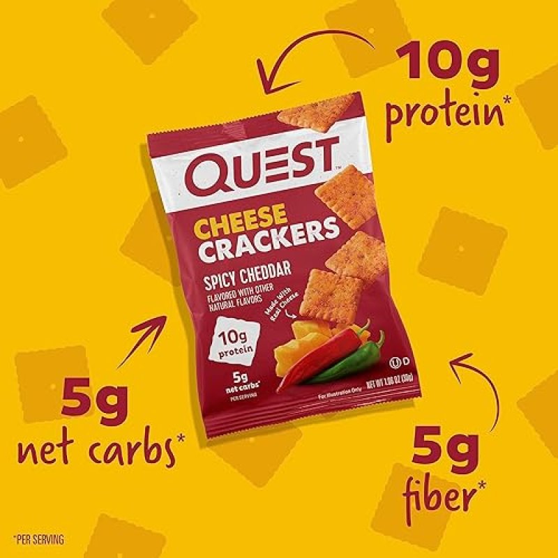 QUEST NUTRITION SPICY CHEDDAR CHEESE CRACKERS - HIGH PROTEIN, LOW CARB, REAL CHEESE - 12 PACK (1.06 OZ)