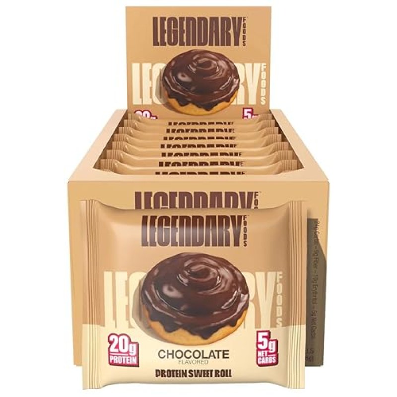 LEGENDARY FOODS 20G PROTEIN WILDBERRY SWEET ROLL BARS - LOW CARB MEAL REPLACEMENT SNACK, GLUTEN FREE, KETO & DIABETIC FRIENDLY - 8 PACK (CHOCOLATE)