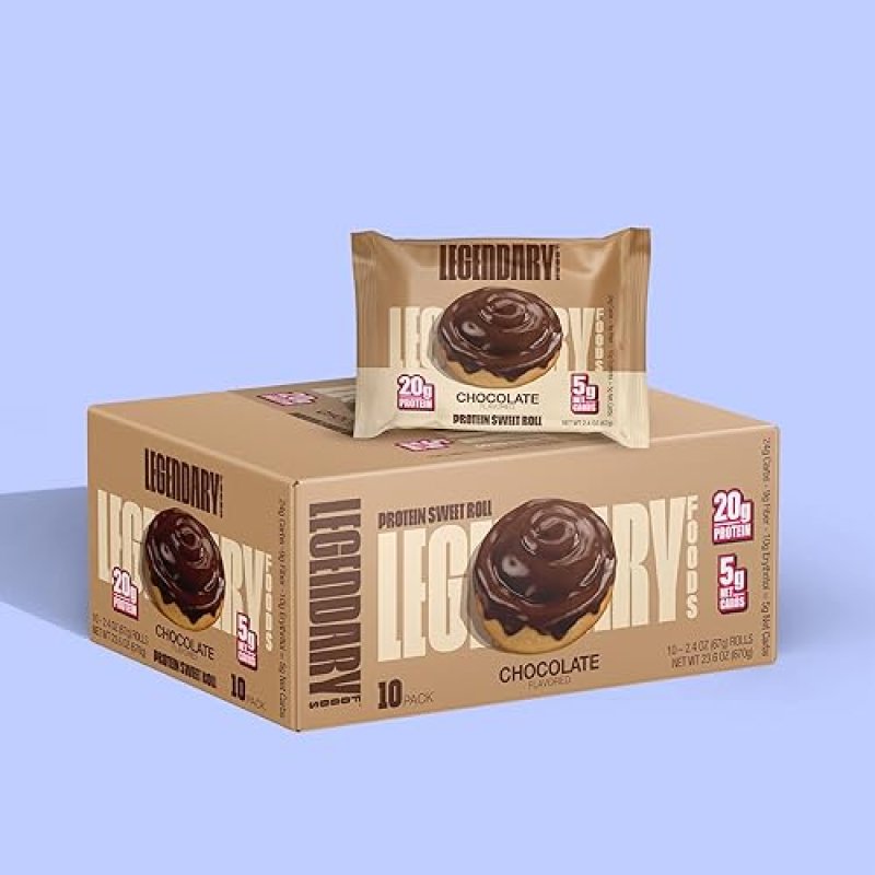 LEGENDARY FOODS 20G PROTEIN WILDBERRY SWEET ROLL BARS - LOW CARB MEAL REPLACEMENT SNACK, GLUTEN FREE, KETO & DIABETIC FRIENDLY - 8 PACK (CHOCOLATE)