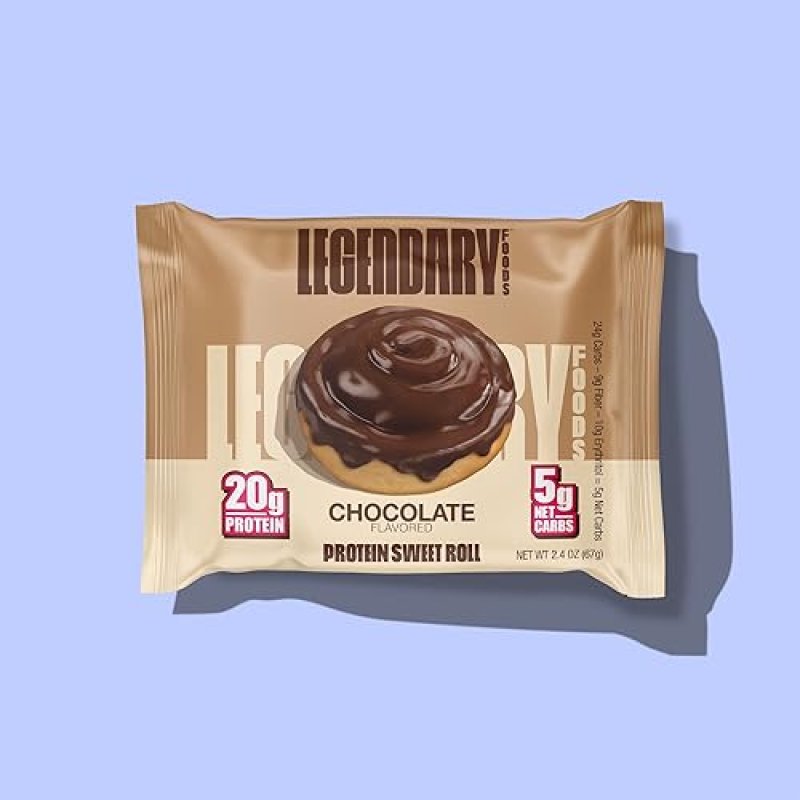 LEGENDARY FOODS 20G PROTEIN WILDBERRY SWEET ROLL BARS - LOW CARB MEAL REPLACEMENT SNACK, GLUTEN FREE, KETO & DIABETIC FRIENDLY - 8 PACK (CHOCOLATE)