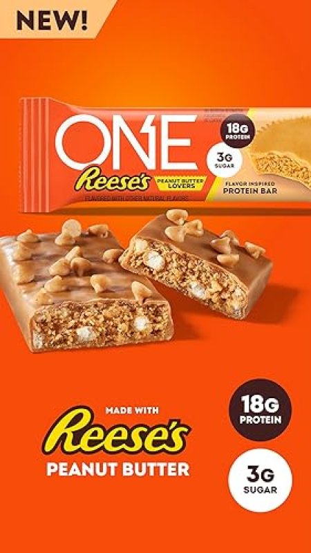 HERSHEY'S REESE'S PEANUT BUTTER LOVERS ONE PROTEIN BARS - GLUTEN FREE, 18G PROTEIN, 3G SUGAR - 2.12 OZ (12 PACK)