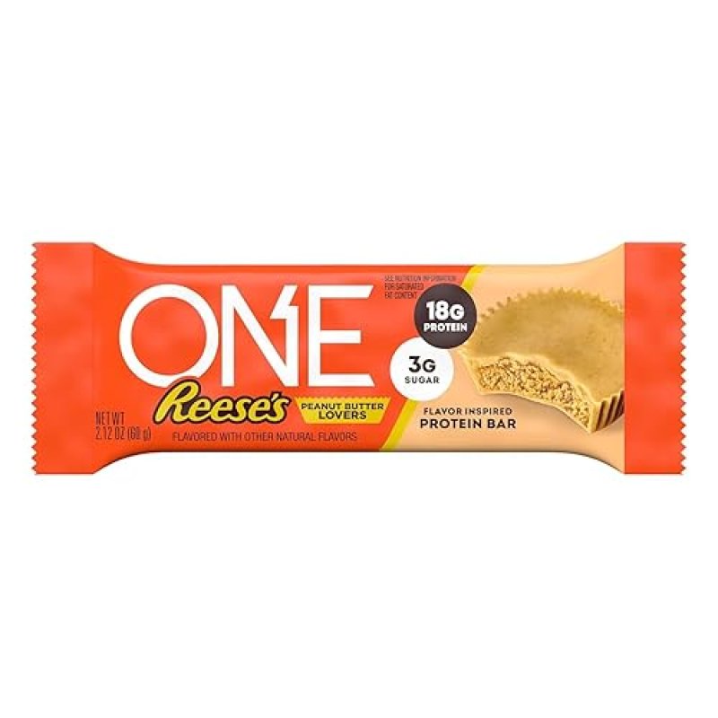 HERSHEY'S REESE'S PEANUT BUTTER LOVERS ONE PROTEIN BARS - GLUTEN FREE, 18G PROTEIN, 3G SUGAR - 2.12 OZ (12 PACK)