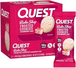 QUEST NUTRITION FROSTED COOKIES TWIN PACK - STRAWBERRY CAKE FLAVOR, LOW SUGAR, HIGH PROTEIN, GLUTEN-FREE - 16 COOKIES"