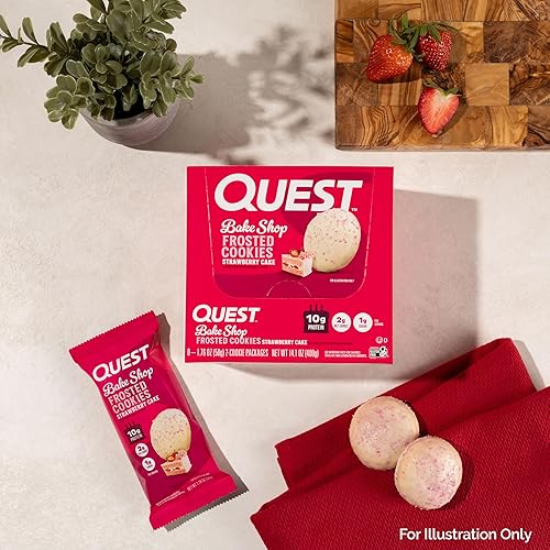 QUEST NUTRITION FROSTED COOKIES TWIN PACK - STRAWBERRY CAKE FLAVOR, LOW SUGAR, HIGH PROTEIN, GLUTEN-FREE - 16 COOKIES"