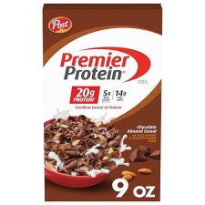 PREMIER PROTEIN CHOCOLATE ALMOND CEREAL - HIGH PROTEIN, 20G PER SERVING, 9 OZ BOX