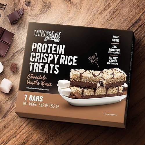 WHOLESOME PROVISIONS PROTEIN CRISPY RICE TREATS - 15G PROTEIN, LOW CARB, GLUTEN-FREE, KETO-FRIENDLY (CHOCOLATE VANILLA REMIX)
