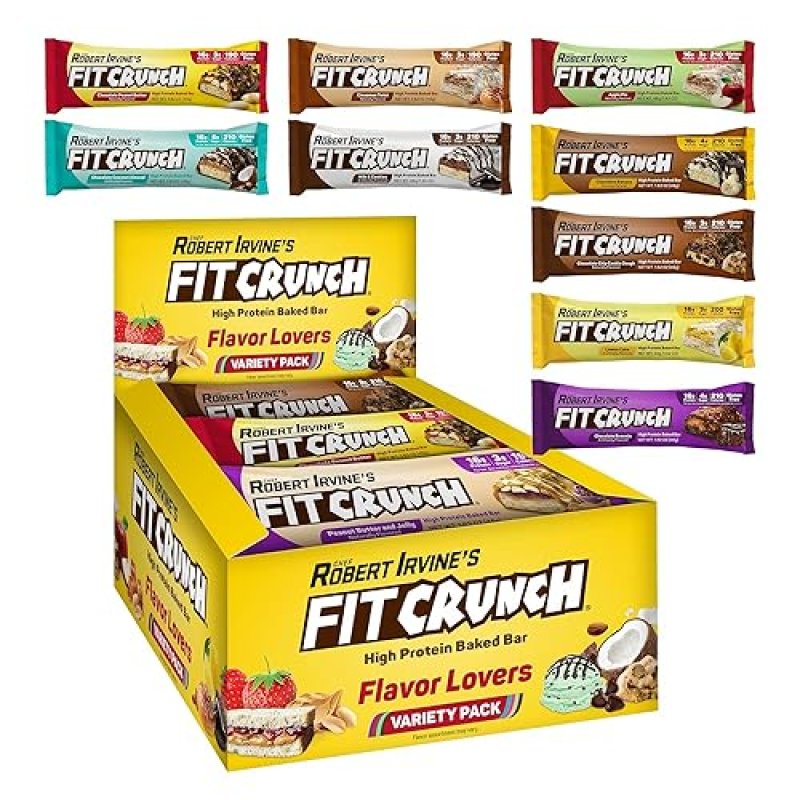 FITCRUNCH SNACK SIZE PROTEIN BARS, 6-LAYER BAKED BAR, LOW SUGAR, GLUTEN-FREE & SOFT CAKE CORE (9 COUNT, FLAVOR LOVERS)