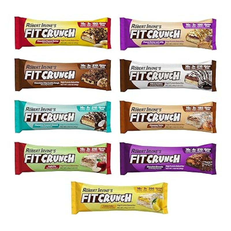 FITCRUNCH SNACK SIZE PROTEIN BARS, 6-LAYER BAKED BAR, LOW SUGAR, GLUTEN-FREE & SOFT CAKE CORE (9 COUNT, FLAVOR LOVERS)