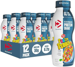 DYMATIZE PERFORMANCE PROTEIN SHAKE, FRUITY PEBBLES FLAVOR, 30G PROTEIN, BCAA FOR MUSCLE RECOVERY, NO SUGAR, GLUTEN-FREE, 11.5OZ, 12-PACK