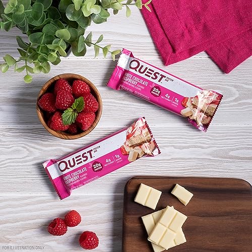 QUEST NUTRITION WHITE CHOCOLATE RASPBERRY BARS - HIGH PROTEIN, LOW CARB, GLUTEN-FREE, KETO-FRIENDLY - 12 PACK