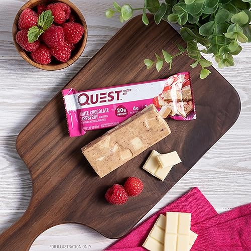 QUEST NUTRITION WHITE CHOCOLATE RASPBERRY BARS - HIGH PROTEIN, LOW CARB, GLUTEN-FREE, KETO-FRIENDLY - 12 PACK
