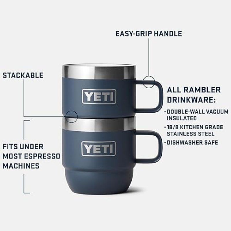 YETI 6 OZ STACKABLE STAINLESS STEEL ESPRESSO/COFFEE MUG, VACUUM INSULATED, 2 PACK