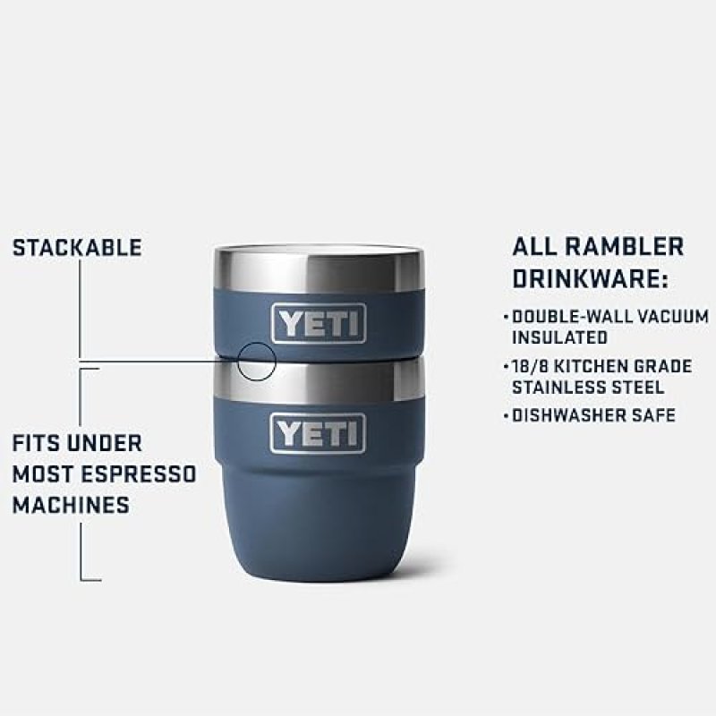 YETI STAINLESS STEEL ESPRESSO/COFFEE CUP SET, 4 OZ, VACUUM INSULATED, STACKABLE - 2 PACK