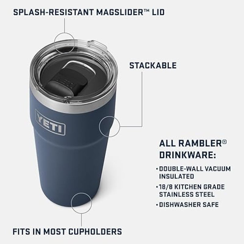 YETI 20 OZ STAINLESS STEEL STACKABLE TUMBLER WITH MAGSLIDER LID
