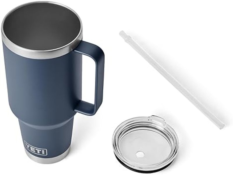 YETI RAMBLER 42 OZ TUMBLER WITH HANDLE, STRAW LID, NAVY