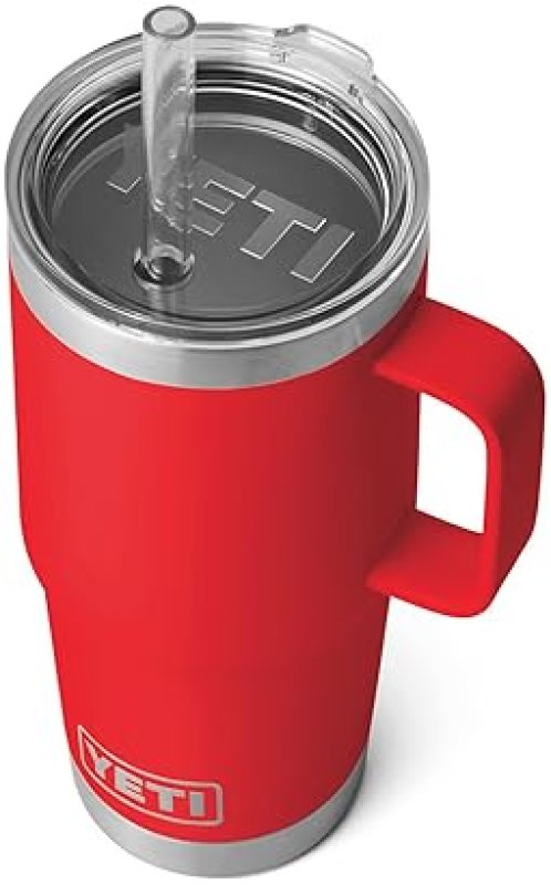 YETI RAMBLER 25 OZ TUMBLER WITH HANDLE AND STRAW LID - STAINLESS STEEL TRAVEL MUG