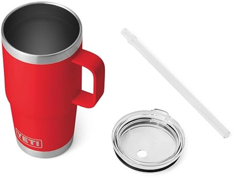 YETI RAMBLER 25 OZ TUMBLER WITH HANDLE AND STRAW LID - STAINLESS STEEL TRAVEL MUG