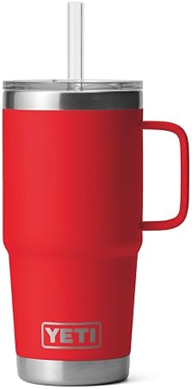 YETI RAMBLER 25 OZ TUMBLER WITH HANDLE AND STRAW LID - STAINLESS STEEL TRAVEL MUG