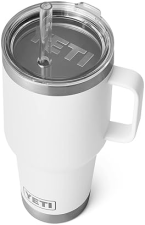 YETI 35 OZ TUMBLER WITH HANDLE AND STRAW LID, TRAVEL MUG, VACUUM INSULATED CUP, STAINLESS STEEL - WHITE