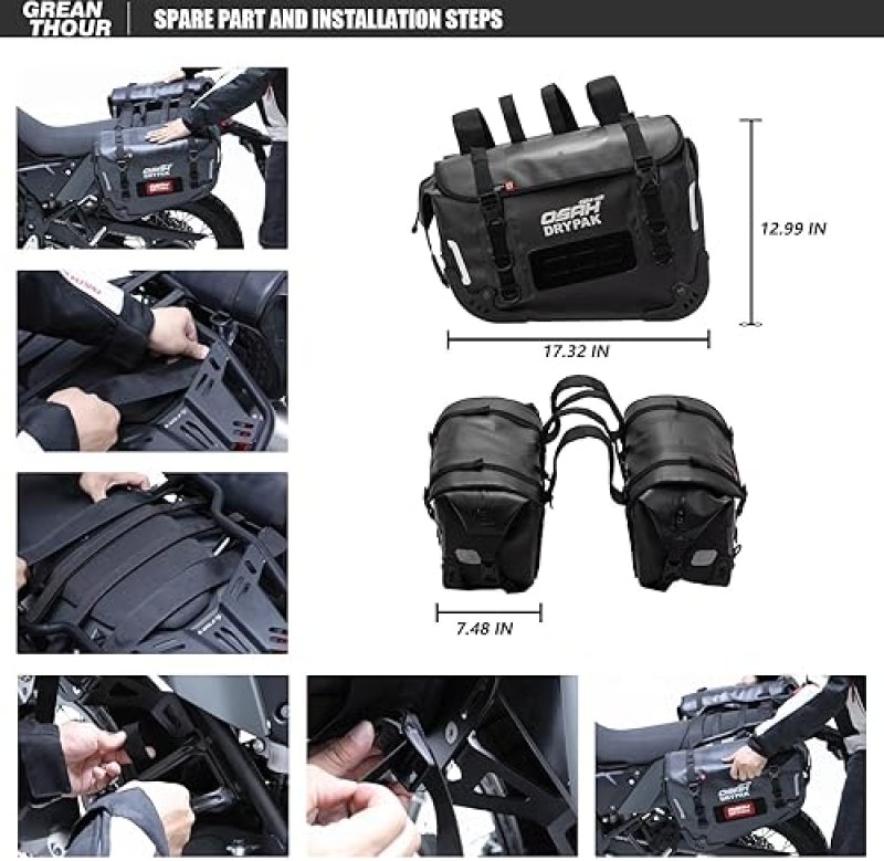 GREANTHOUR WATERPROOF MOTORCYCLE SADDLEBAGS WITH LARGE CAPACITY - UNIVERSAL MOTO ACCESSORIES (1 PAIR)