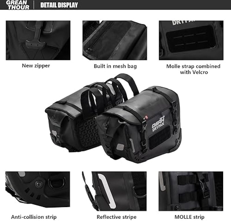 GREANTHOUR WATERPROOF MOTORCYCLE SADDLEBAGS WITH LARGE CAPACITY - UNIVERSAL MOTO ACCESSORIES (1 PAIR)