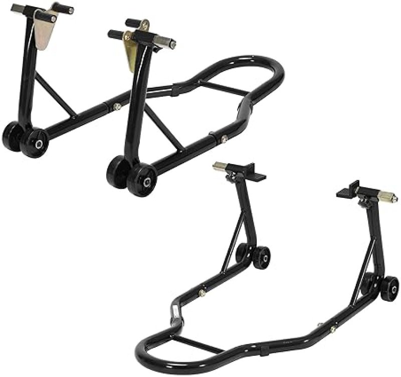 CROSSEWIN MOTORCYCLE FRONT & REAR COMBO WHEEL LIFT PADDOCK STAND WITH 4 CASTER WHEELS - 882LBS CAPACITY, BLACK
