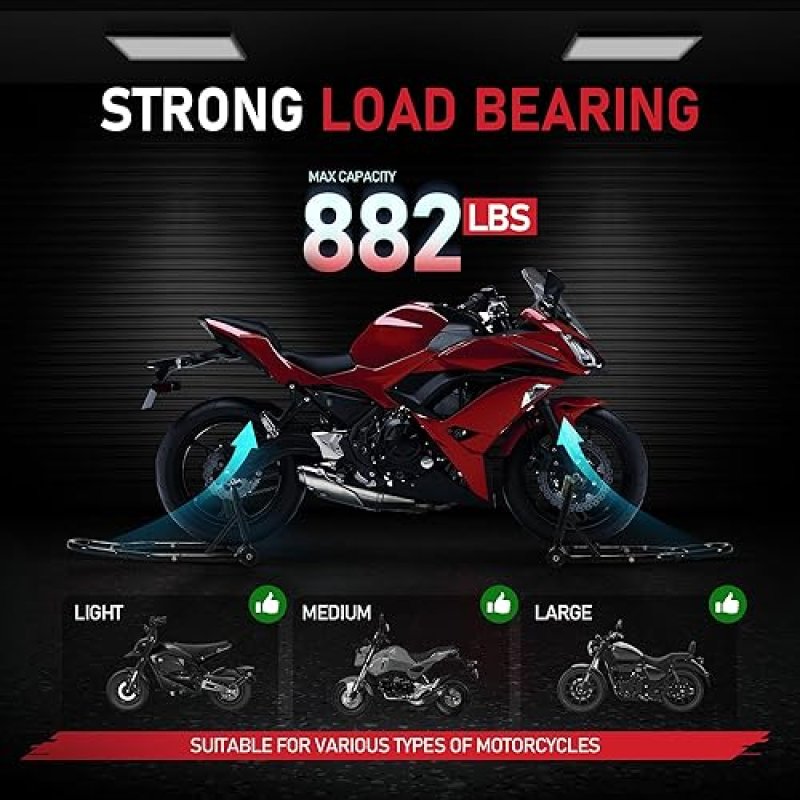 CROSSEWIN MOTORCYCLE FRONT & REAR COMBO WHEEL LIFT PADDOCK STAND WITH 4 CASTER WHEELS - 882LBS CAPACITY, BLACK