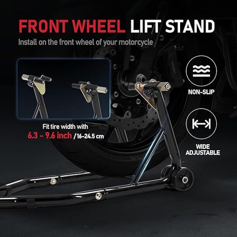 CROSSEWIN MOTORCYCLE FRONT & REAR COMBO WHEEL LIFT PADDOCK STAND WITH 4 CASTER WHEELS - 882LBS CAPACITY, BLACK