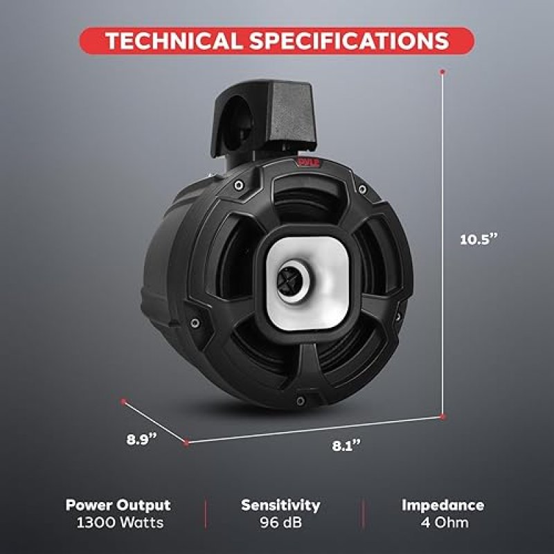 SERENELIFE PYLE 6.5" 1300W MARINE TOWER SPEAKERS - WATERPROOF POWERSPORT SPEAKER SYSTEM FOR ATV, UTV, BOAT & MORE (PAIR)