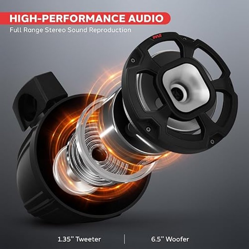 SERENELIFE PYLE 6.5" 1300W MARINE TOWER SPEAKERS - WATERPROOF POWERSPORT SPEAKER SYSTEM FOR ATV, UTV, BOAT & MORE (PAIR)