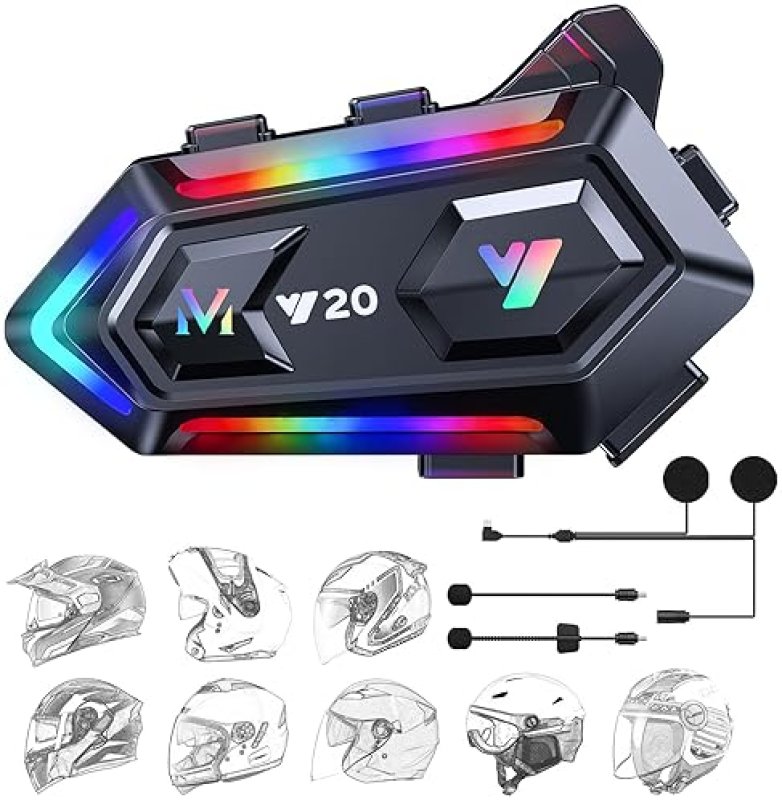 FEYA MOTORCYCLE HELMET SPEAKERS WITH RGB LIGHTS & NOISE REDUCTION - HIGH BATTERY LIFE