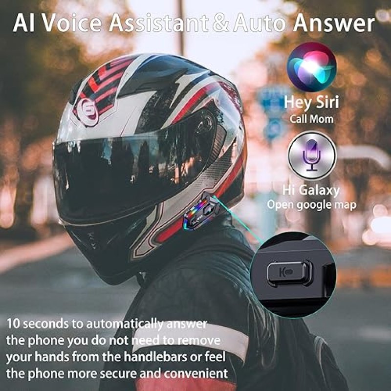 FEYA MOTORCYCLE HELMET SPEAKERS WITH RGB LIGHTS & NOISE REDUCTION - HIGH BATTERY LIFE