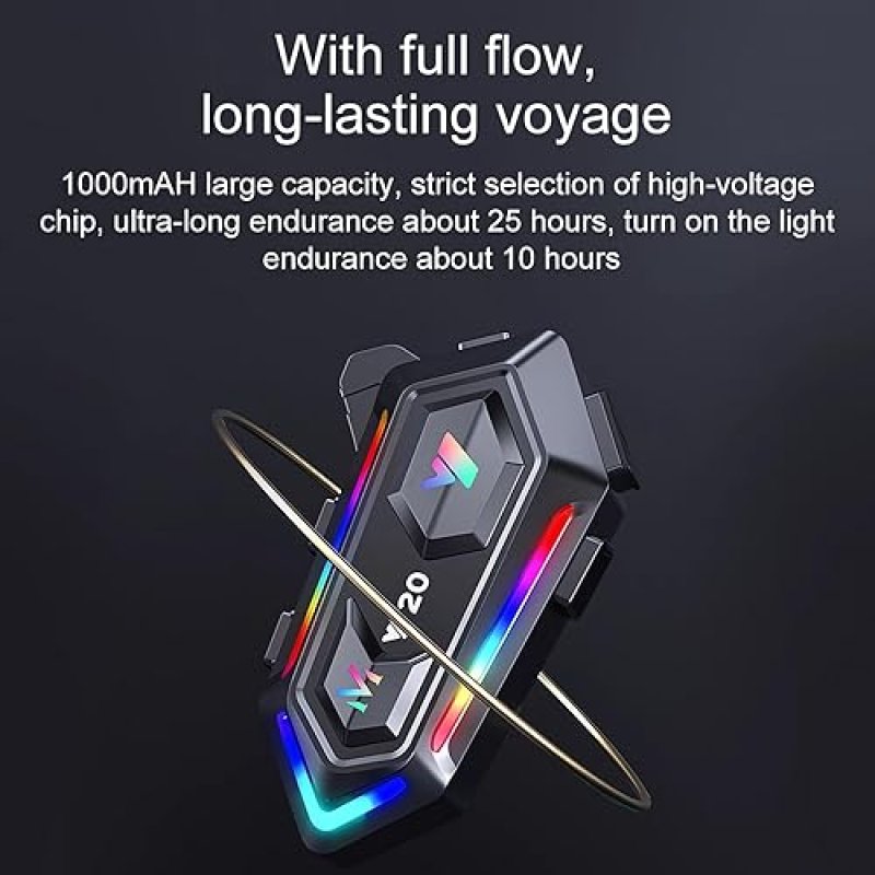 FEYA MOTORCYCLE HELMET SPEAKERS WITH RGB LIGHTS & NOISE REDUCTION - HIGH BATTERY LIFE