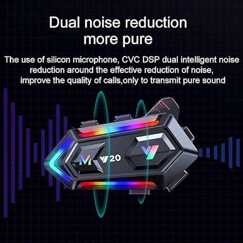 FEYA MOTORCYCLE HELMET SPEAKERS WITH RGB LIGHTS & NOISE REDUCTION - HIGH BATTERY LIFE