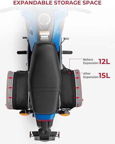 KEMIMOTO EXPANDABLE MOTORCYCLE SADDLEBAGS FOR GROM, REBEL, NAVI, Z125 - 24-30L CAPACITY