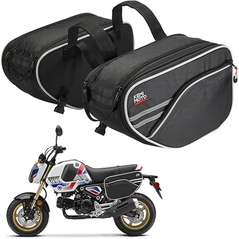 KEMIMOTO EXPANDABLE MOTORCYCLE SADDLEBAGS FOR GROM, REBEL, NAVI, Z125 - 24-30L CAPACITY