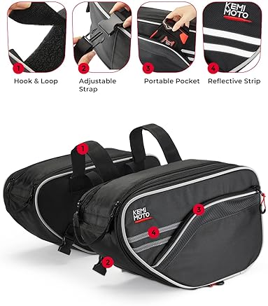 KEMIMOTO EXPANDABLE MOTORCYCLE SADDLEBAGS FOR GROM, REBEL, NAVI, Z125 - 24-30L CAPACITY