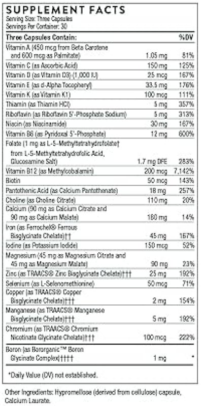 THORNE BASIC PRENATAL WITH 18 VITAMINS & MINERALS FOR PREGNANT WOMEN - 90 CAPSULES
