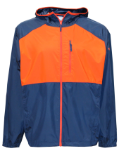 COLUMBIA MEN'S FLASH FORWARD HOODED WINDBREAKER JACKET, 2X-LARGE NAVY/ORANGE - IDEAL FOR GOLF