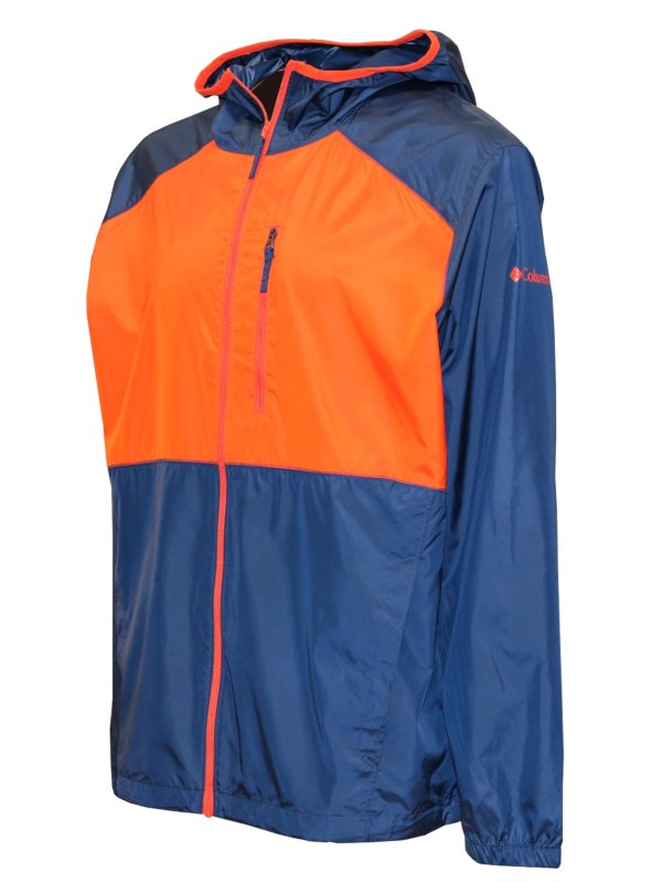 COLUMBIA MEN'S FLASH FORWARD HOODED WINDBREAKER JACKET, 2X-LARGE NAVY/ORANGE - IDEAL FOR GOLF