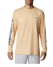 COLUMBIA MEN'S TERMINAL TACKLE PFG CAREY CHEN LONG SLEEVE, COCOA/VIVID BLUE MAHI, SMALL