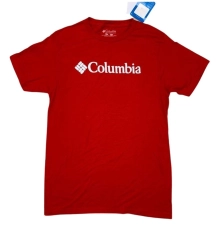 COLUMBIA MEN'S SMALL RED T-SHIRT WITH WHITE LOGO - STYLISH AND COMFORTABLE