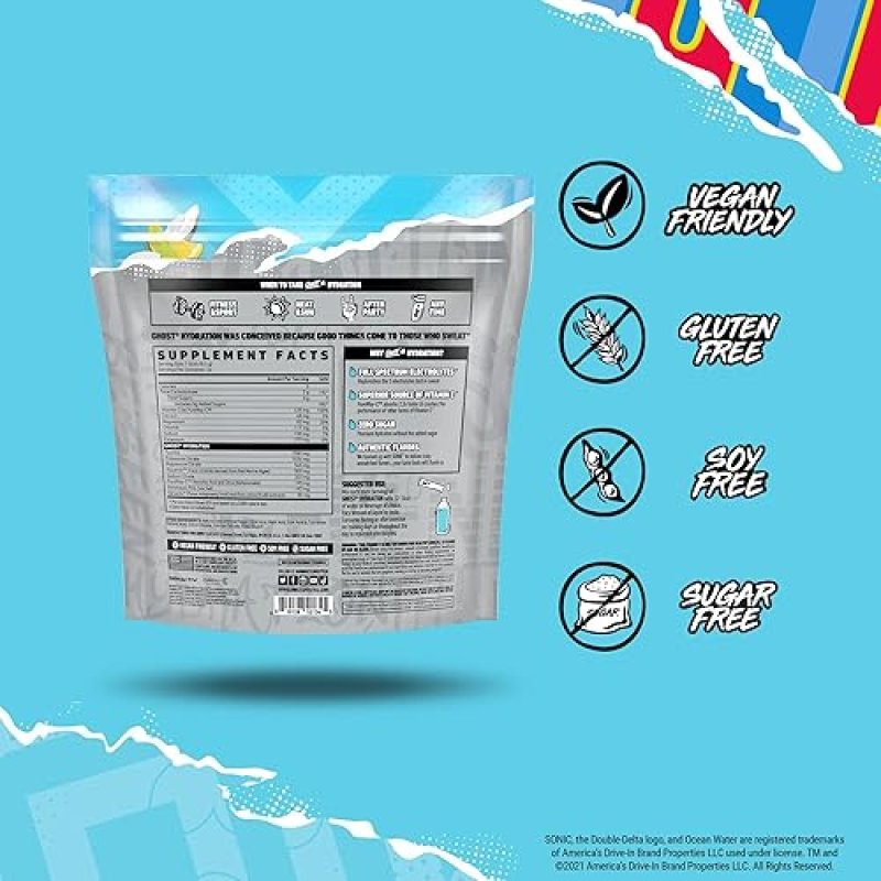 GHOST SONIC OCEAN WATER ELECTROLYTE POWDER - VEGAN HYDRATION SUPPLEMENT, 24 STICKS