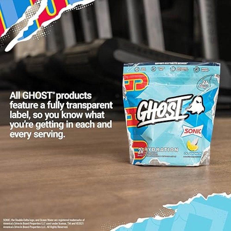 GHOST SONIC OCEAN WATER ELECTROLYTE POWDER - VEGAN HYDRATION SUPPLEMENT, 24 STICKS