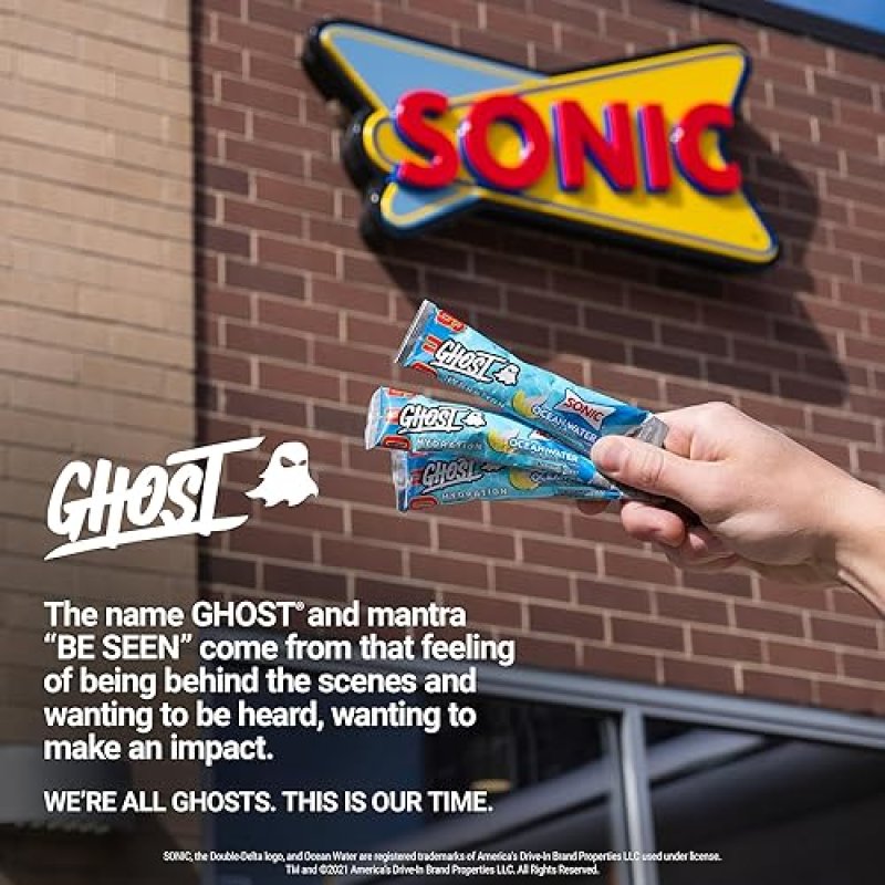 GHOST SONIC OCEAN WATER ELECTROLYTE POWDER - VEGAN HYDRATION SUPPLEMENT, 24 STICKS