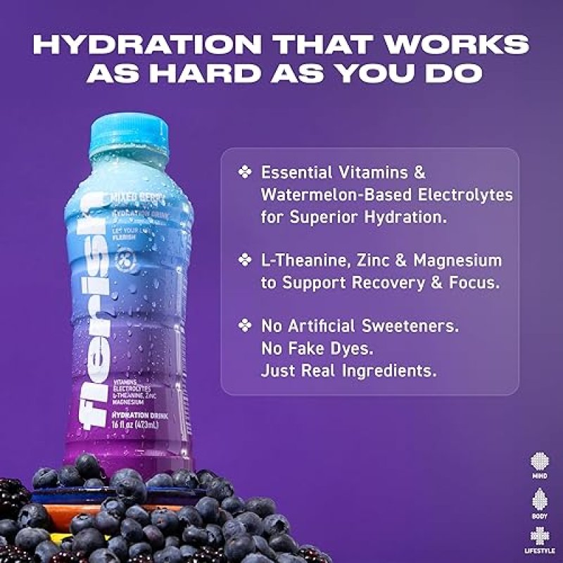FLERISH WATERMELON ELECTROLYTE BEVERAGE | MAGNESIUM & L-THEANINE | NO ARTIFICIAL SWEETENERS | 35 CALORIES | 6-PACK, 16 FL OZ