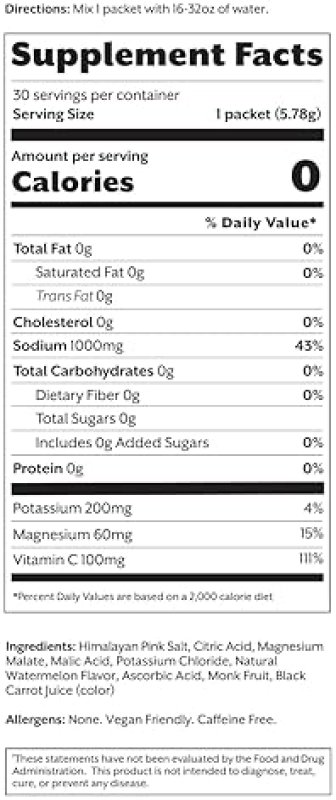 PROMIX ELECTROLYTE POWDER PACKETS - HIMALAYAN PINK SALT, MAGNESIUM, POTASSIUM, VITAMIN C - SALTED WATERMELON FLAVOR - 30 SERVINGS